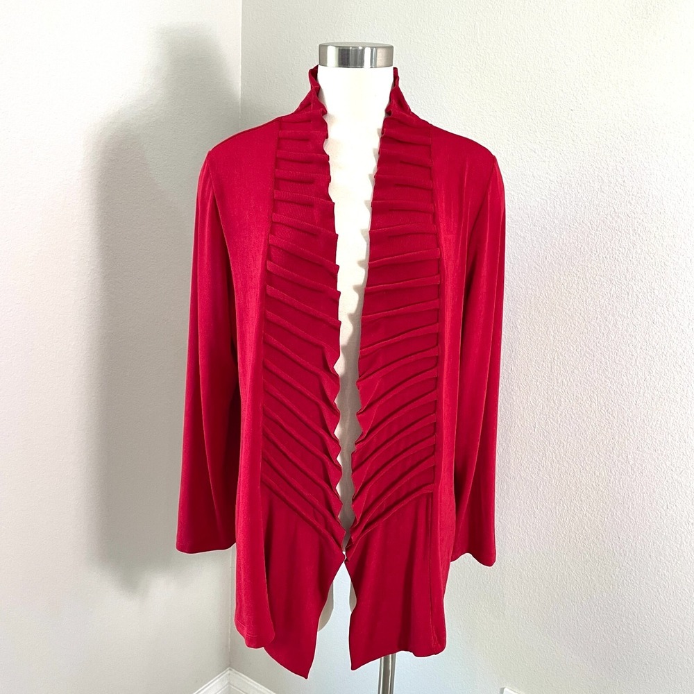 Chicos 2 Travelers‎ Womens Large Slinky Stretch Knit Red Open Cardigan